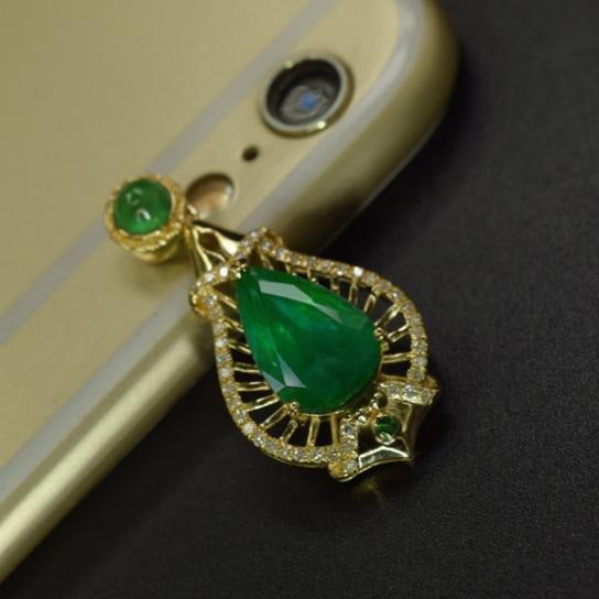 14k Gold 3.40 Ctw Natural Emerald & Diamond Pendant( Without Chain ) - 3