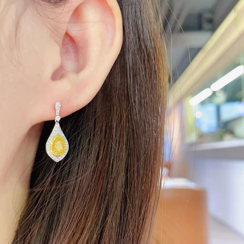 14k Gold 1.47 Ctw Natural Yellow Diamond & Diamond Earrings - 4