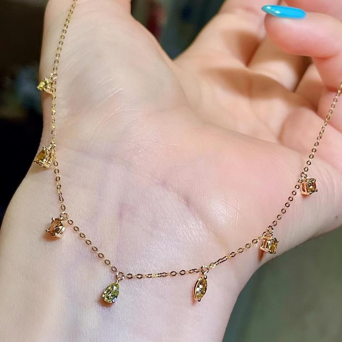 14k Gold 0.95 Ct Natural Yellow Diamond Necklace (1 of 4)