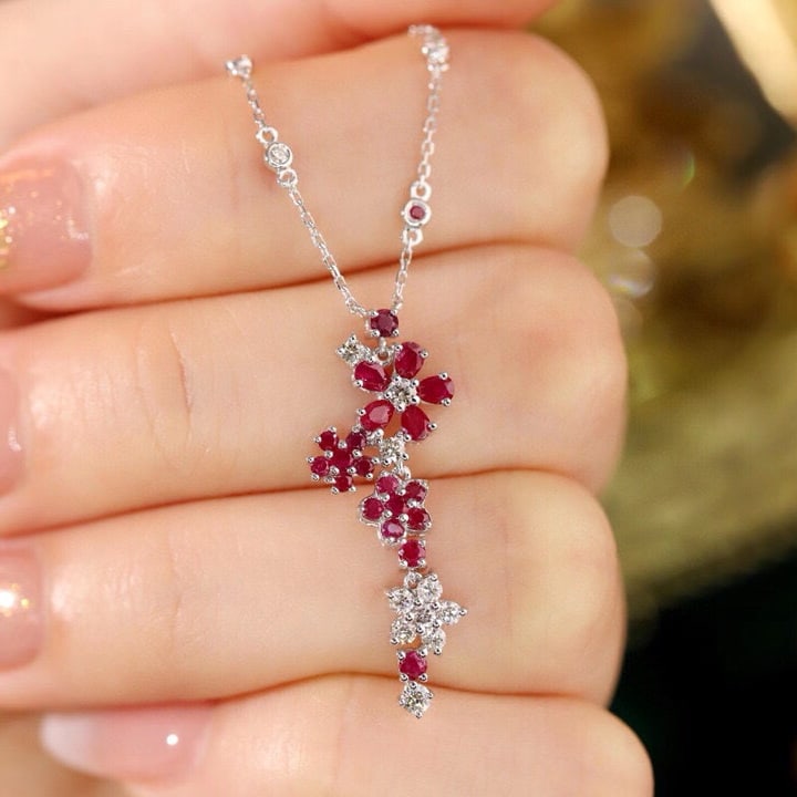 14k Gold 1.20 Ctw Natural Ruby & Diamond Necklace