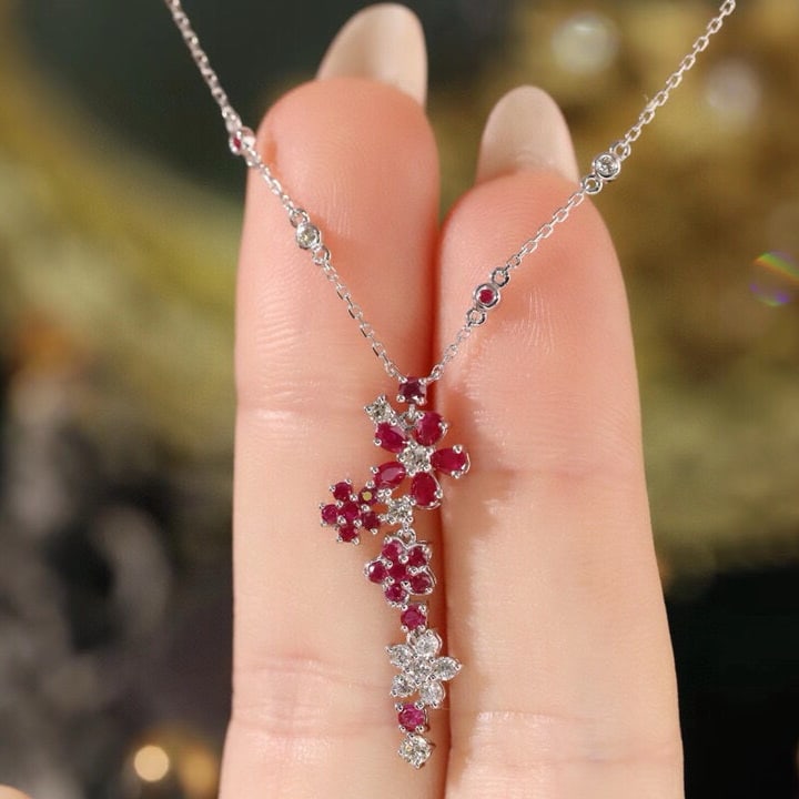 14k Gold 1.20 Ctw Natural Ruby & Diamond Necklace - 2