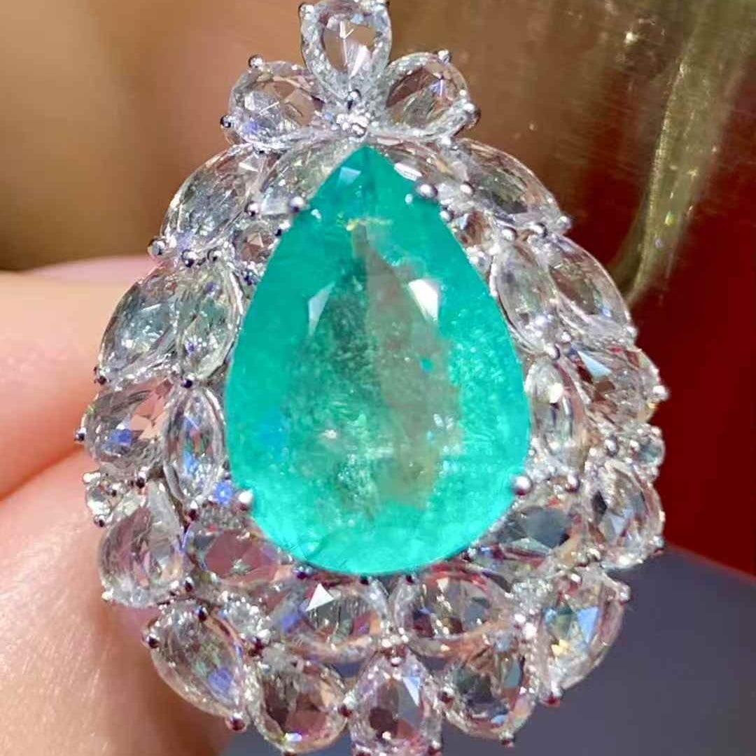 14k Gold 6.3 Ct Natural Paraiba Tourmaline & Sapphire & Diamond Ring