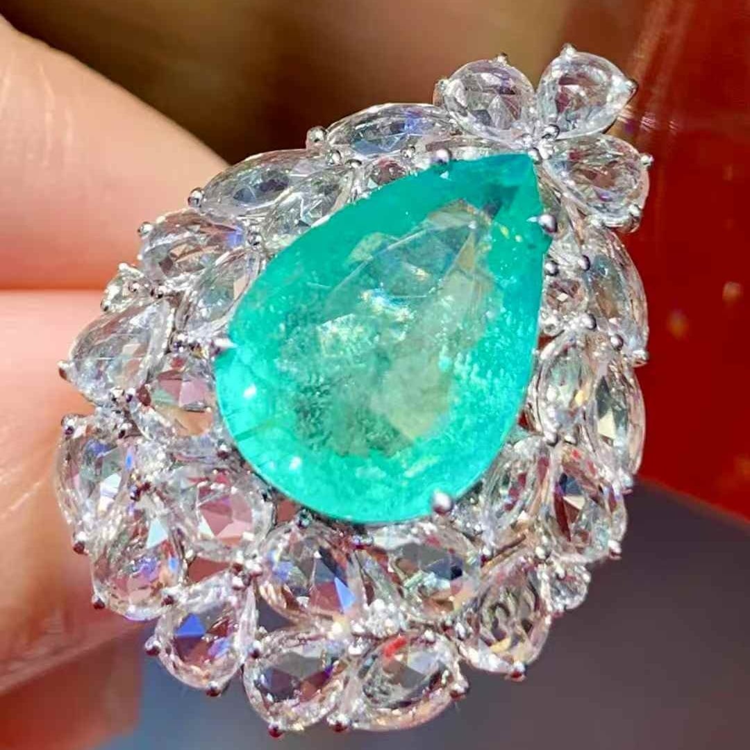 14k Gold 6.3 Ct Natural Paraiba Tourmaline & Sapphire & Diamond Ring - 3