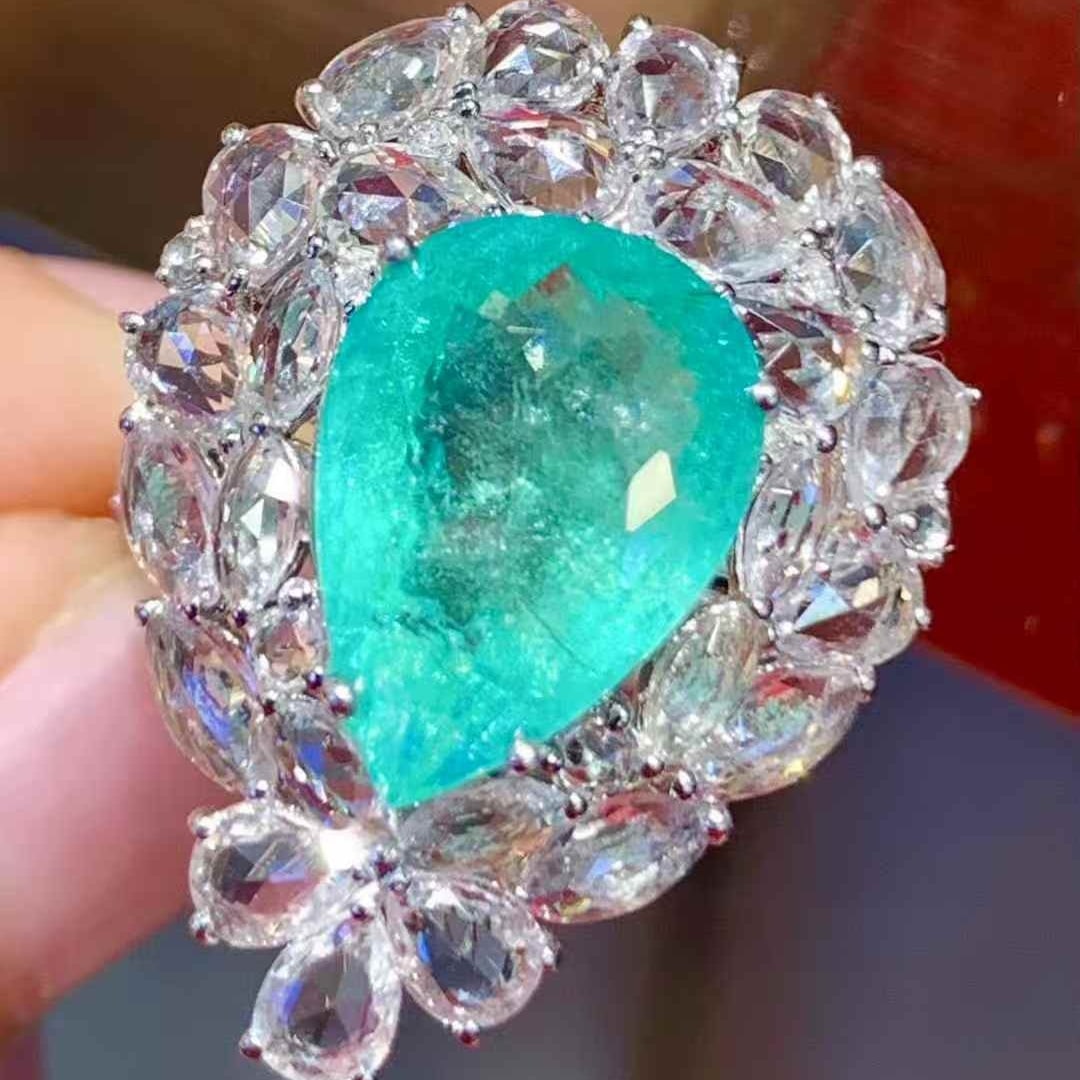 14k Gold 6.3 Ct Natural Paraiba Tourmaline & Sapphire & Diamond Ring - 4