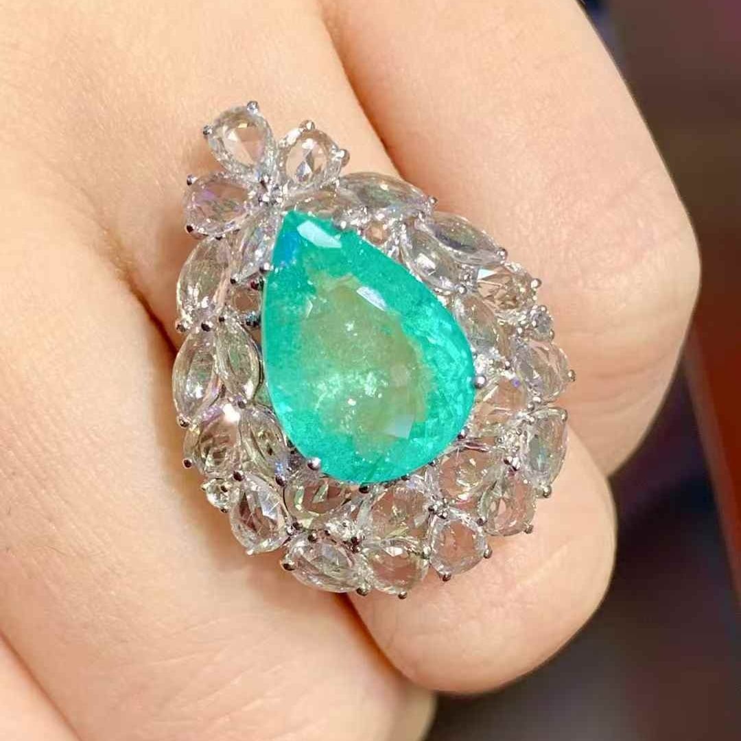 14k Gold 6.3 Ct Natural Paraiba Tourmaline & Sapphire & Diamond Ring - 5
