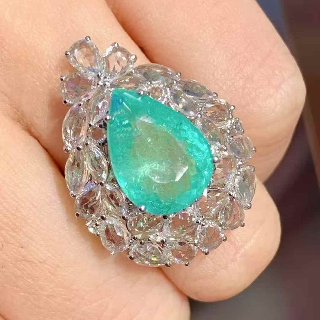 14k Gold 6.3 Ct Natural Paraiba Tourmaline & Sapphire & Diamond Ring - 6