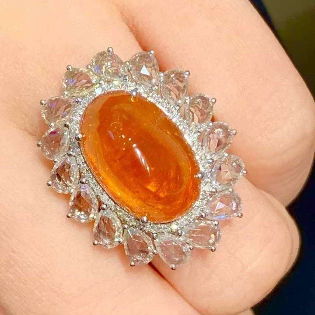 14k Gold 13.3 Ct Natural Spessartine & Diamond & Sapphire Ring