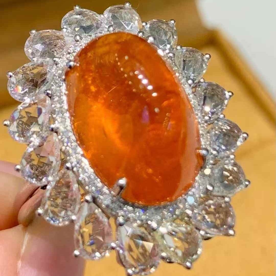 14k Gold 13.3 Ct Natural Spessartine & Diamond & Sapphire Ring - 4