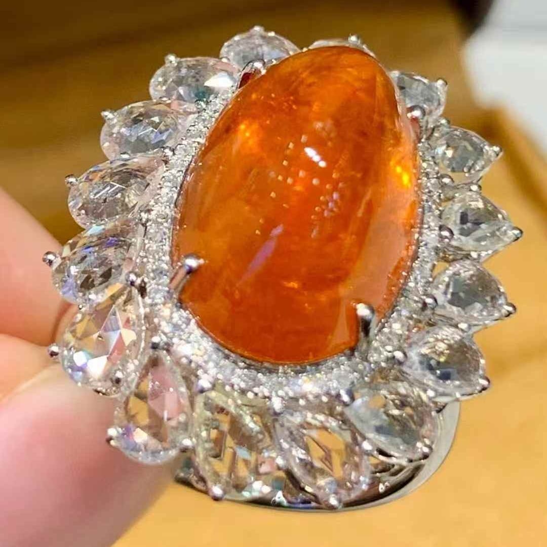 14k Gold 13.3 Ct Natural Spessartine & Diamond & Sapphire Ring - 6