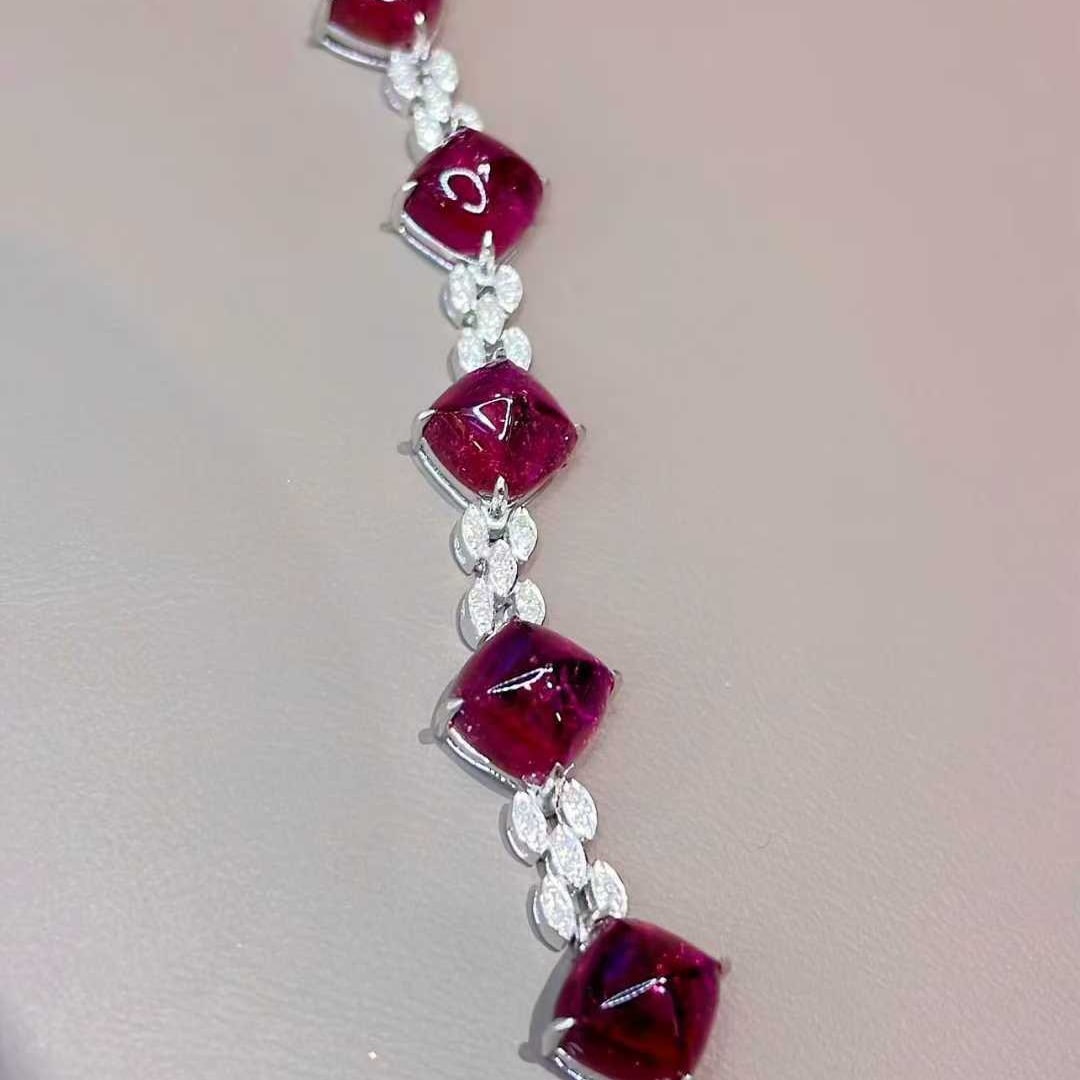 14k Gold 17.5 Ct Natural Tourmaline & Diamond Bracelet - 3