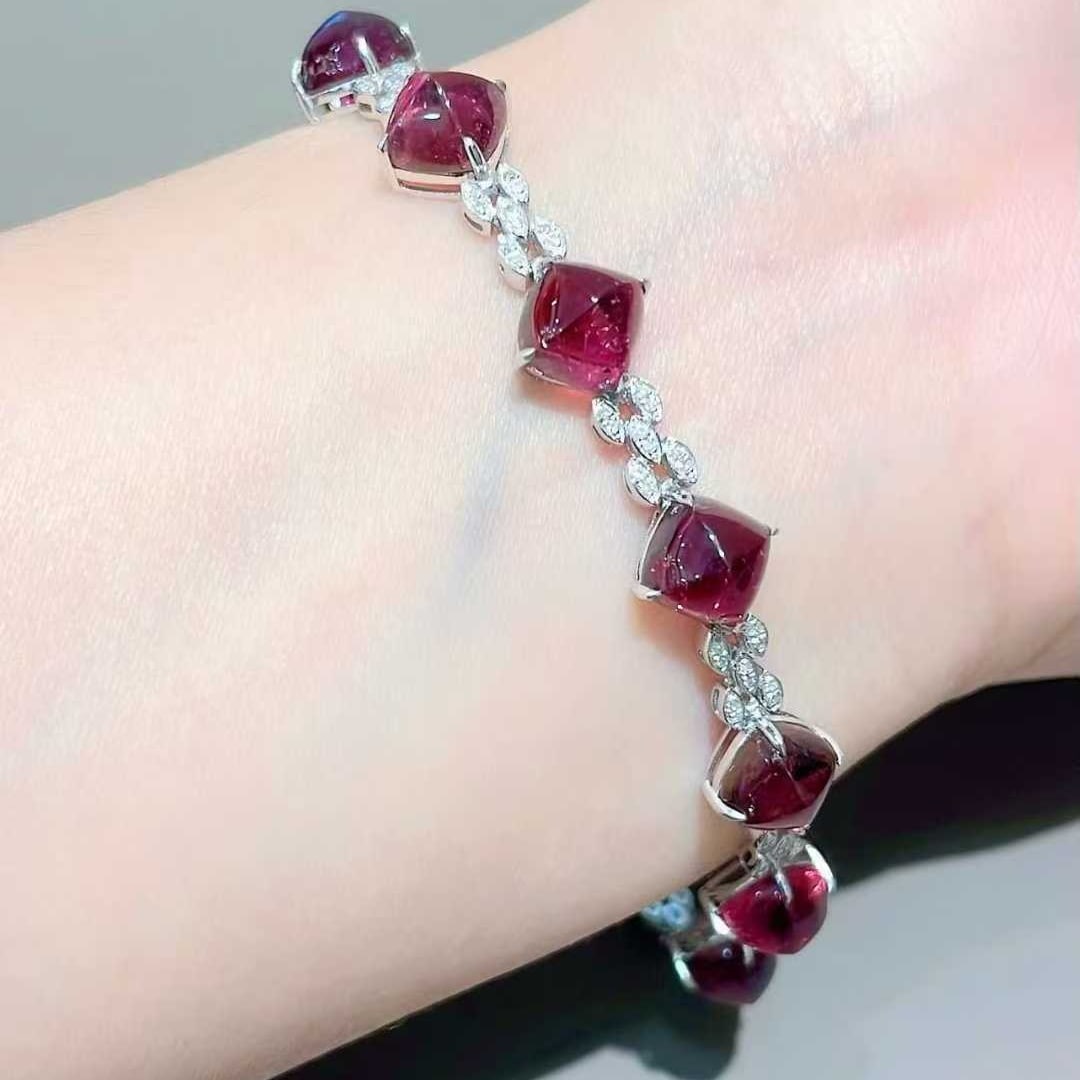14k Gold 17.5 Ct Natural Tourmaline & Diamond Bracelet - 5