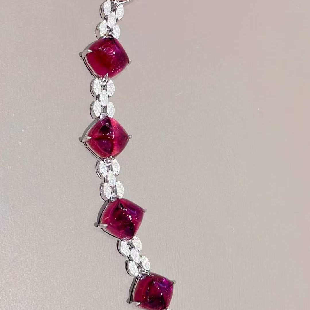 14k Gold 17.5 Ct Natural Tourmaline & Diamond Bracelet - 6