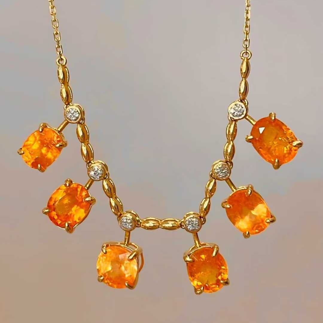 14k Gold 10 Ct Natural Spessartine & Diamond Necklace (1 of 7)