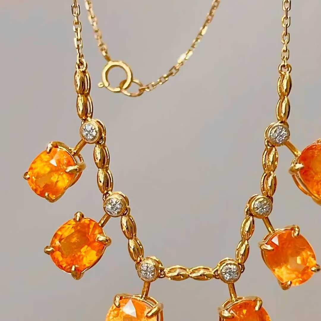 14k Gold 10 Ct Natural Spessartine & Diamond Necklace - 2