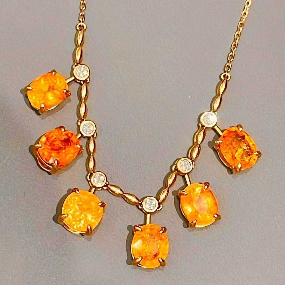 14k Gold 10 Ct Natural Spessartine & Diamond Necklace - 3