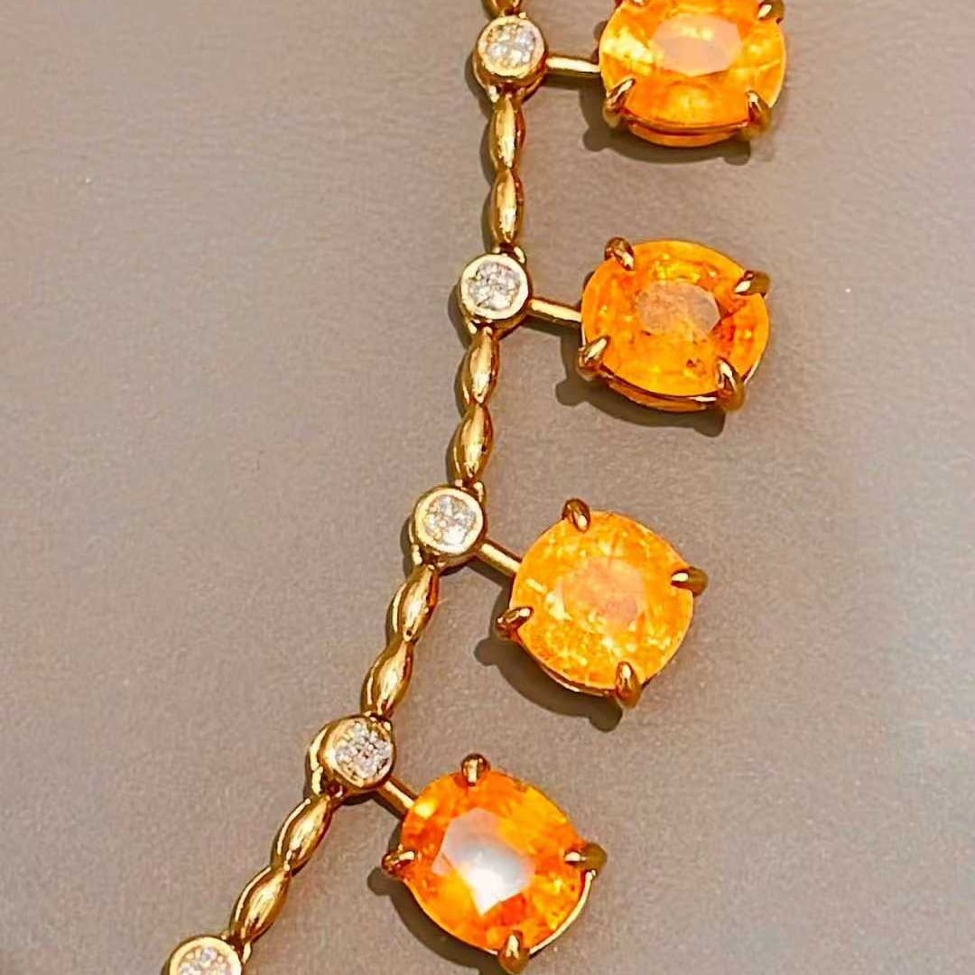 14k Gold 10 Ct Natural Spessartine & Diamond Necklace - 4