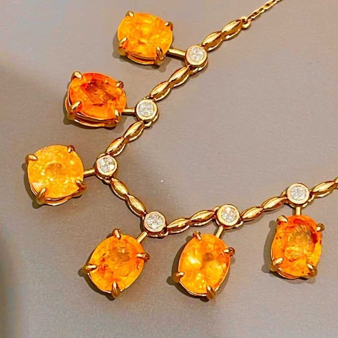 14k Gold 10 Ct Natural Spessartine & Diamond Necklace - 5
