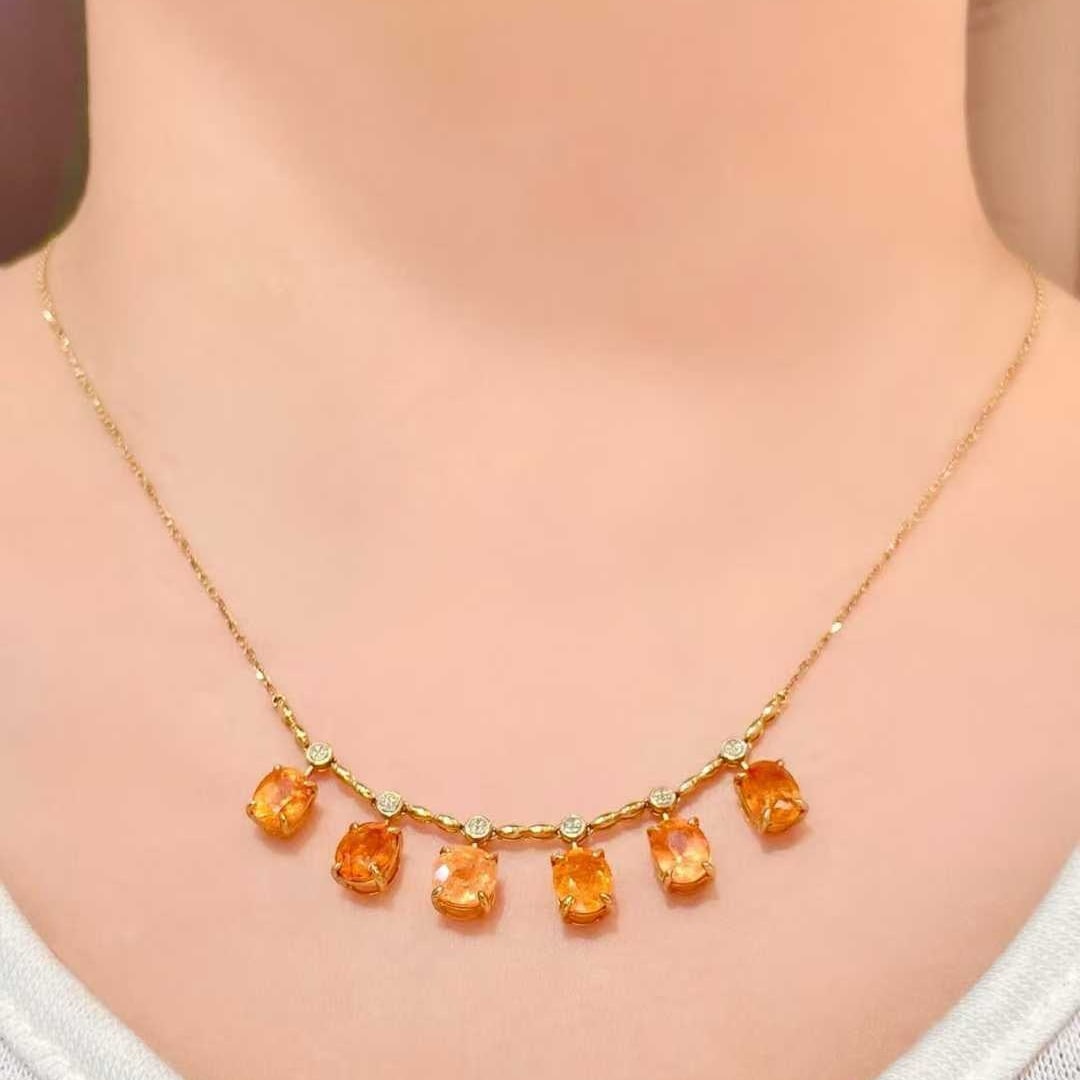 14k Gold 10 Ct Natural Spessartine & Diamond Necklace - 6