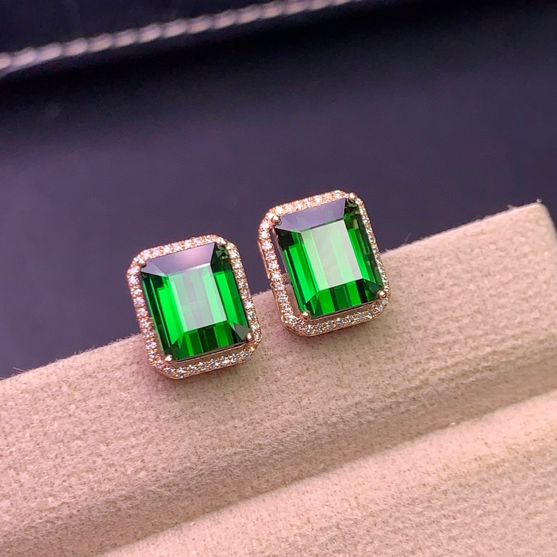 14k Gold 6.8 Ct Natural Tourmaline & Diamond Earrings - 6