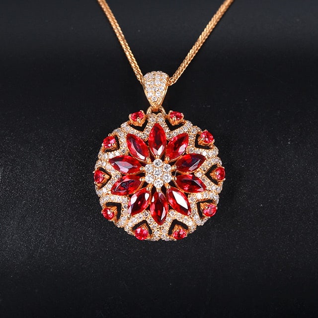 14k Gold 2.71 Ctw Natural Ruby & Diamond Pendant( Without Chain ): Ref:231097144 // gold content:14k gold // main gemstone:ruby // shape:multiple // carat weight:2. 16ct // color:red // treatment:natural // // adjacent gemstone 2 : diamond // number of stones:168 //