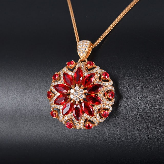 14k Gold 2.71 Ctw Natural Ruby & Diamond Pendant( Without Chain ) - 2