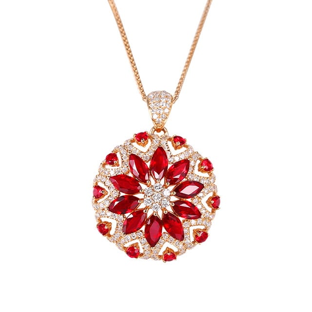 14k Gold 2.71 Ctw Natural Ruby & Diamond Pendant( Without Chain ) - 5