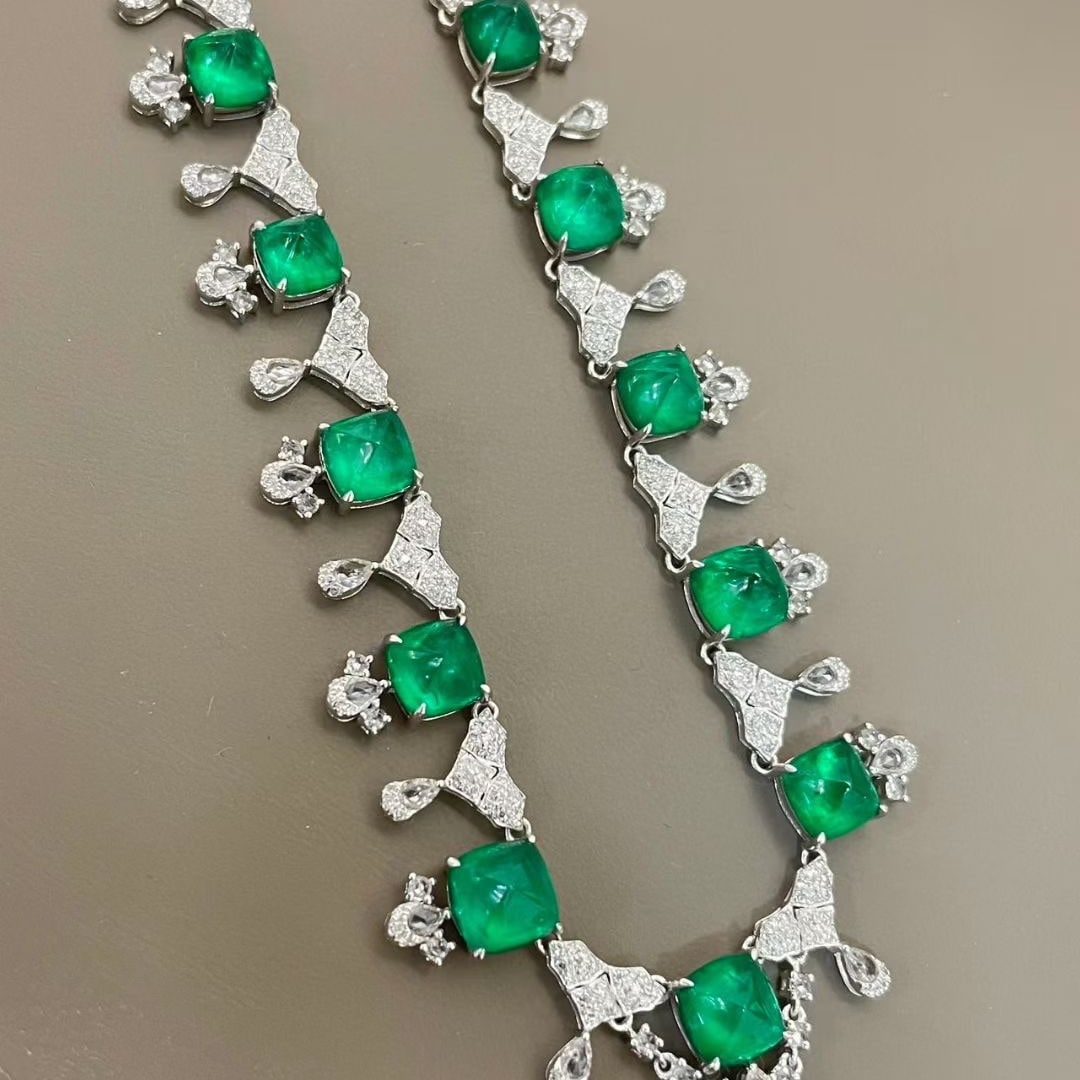 14k Gold 20.65 Ctw Natural Emerald & Diamond Necklace - 2
