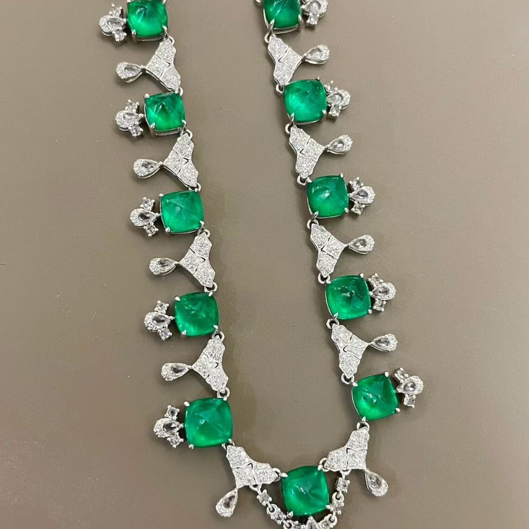 14k Gold 20.65 Ctw Natural Emerald & Diamond Necklace - 3