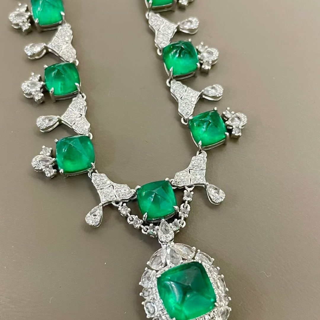 14k Gold 20.65 Ctw Natural Emerald & Diamond Necklace - 5