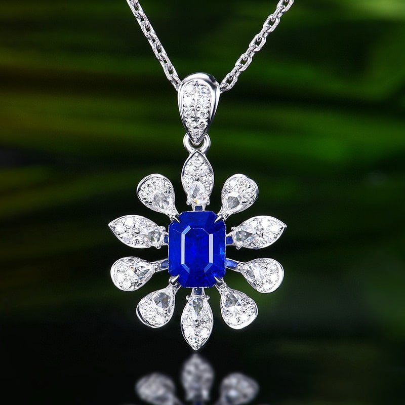 14k Gold 2.18 Ctw Natural Sapphire & Diamond Pendant( Without Chain ): Ref:231097152 // gold content:14k gold // main gemstone:sapphire // shape:octagonal // carat weight:1. 74ct // color:royal blue // treatment:natural // // adjacent gemstone 2 : diamond // number of