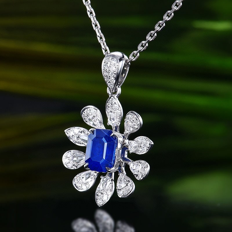 14k Gold 2.18 Ctw Natural Sapphire & Diamond Pendant( Without Chain ) - 2