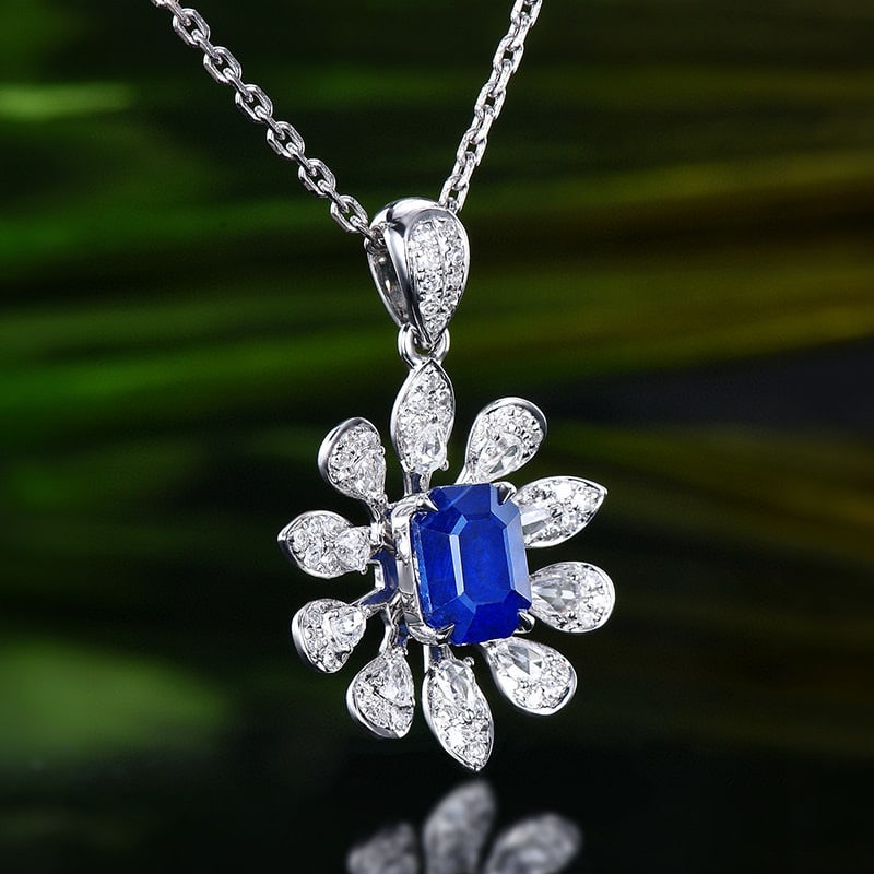 14k Gold 2.18 Ctw Natural Sapphire & Diamond Pendant( Without Chain ) - 3