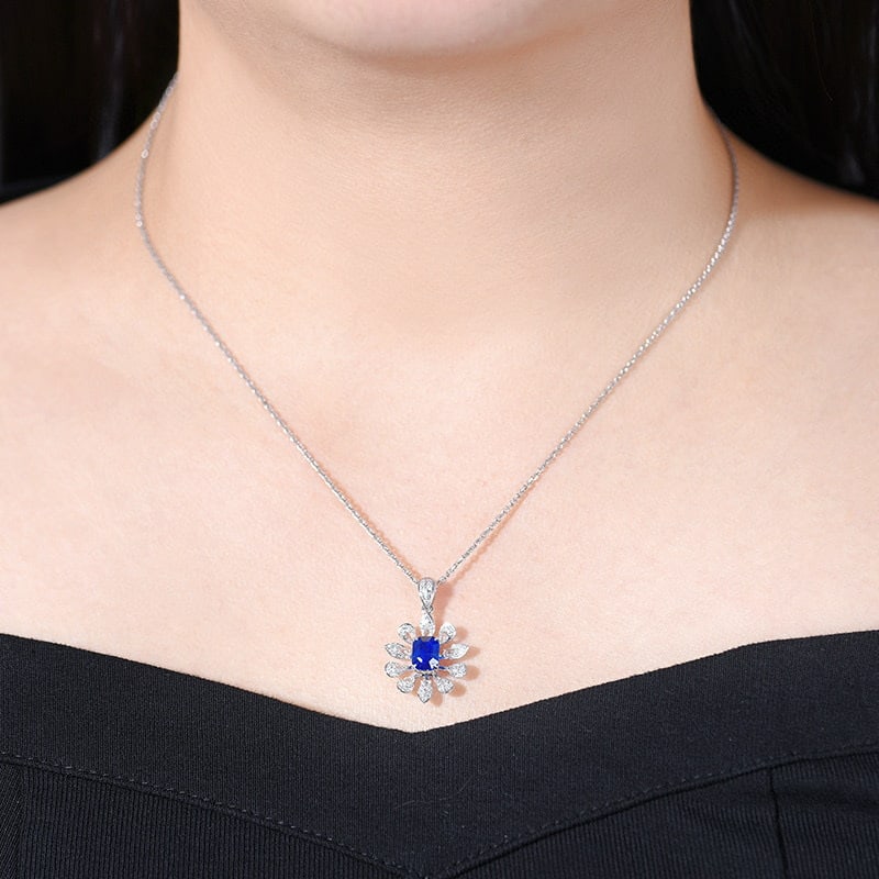 14k Gold 2.18 Ctw Natural Sapphire & Diamond Pendant( Without Chain ) - 5