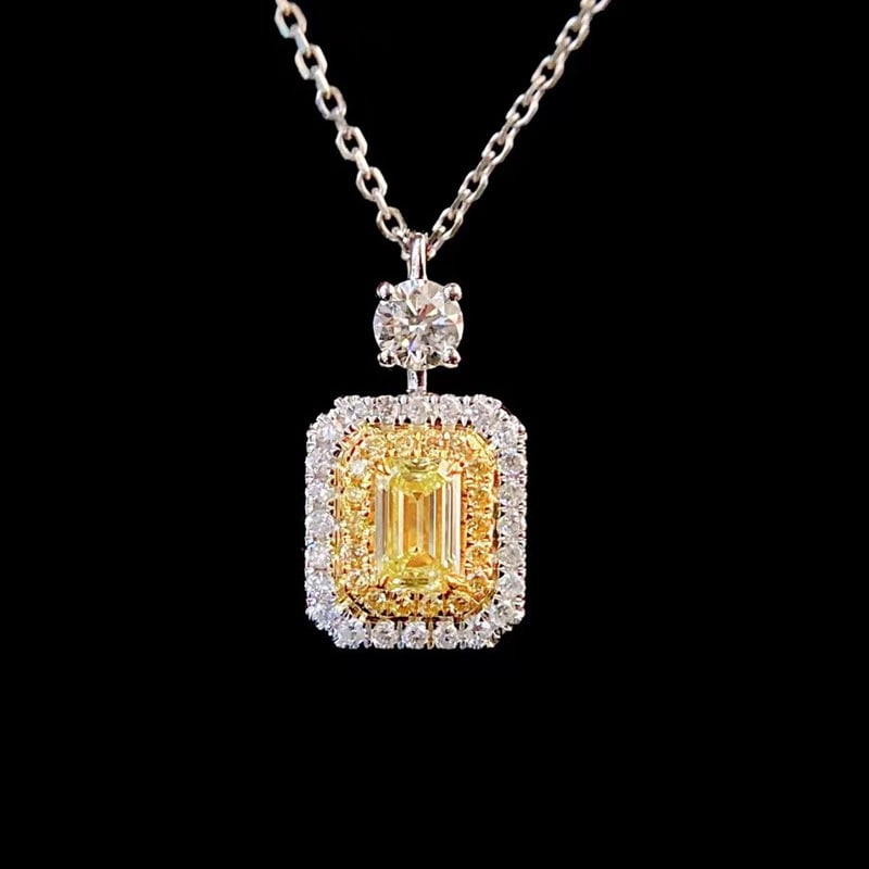 14k Gold 0.60 Ctw Natural Yellow Diamond & Diamond Pendant( Without Chain )