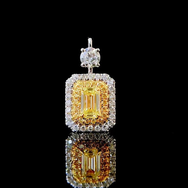 14k Gold 0.60 Ctw Natural Yellow Diamond & Diamond Pendant( Without Chain ) - 2