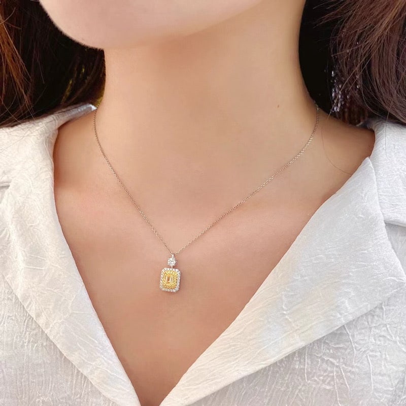 14k Gold 0.60 Ctw Natural Yellow Diamond & Diamond Pendant( Without Chain ) - 3