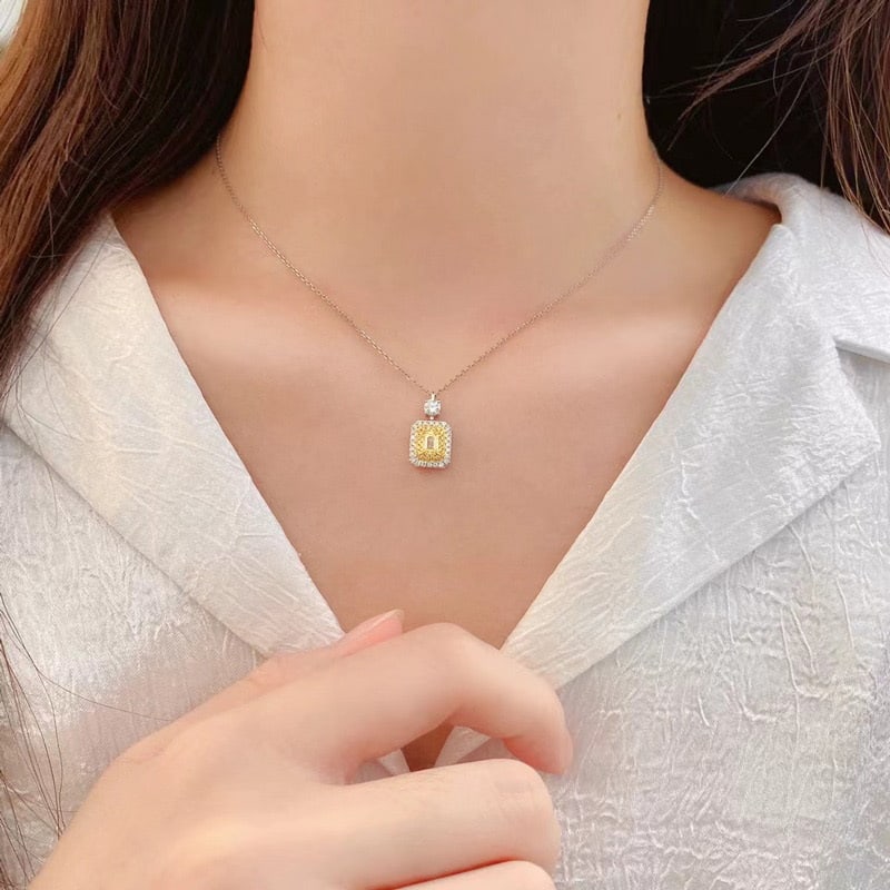 14k Gold 0.60 Ctw Natural Yellow Diamond & Diamond Pendant( Without Chain ) - 4