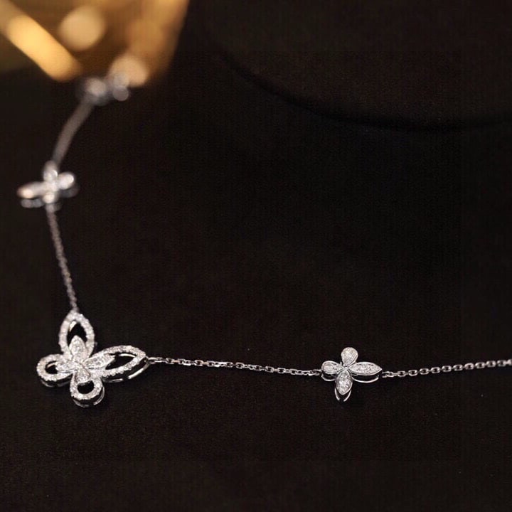 14k Gold 0.8 Ct Natural H Diamond & Butterfly Necklace - 2