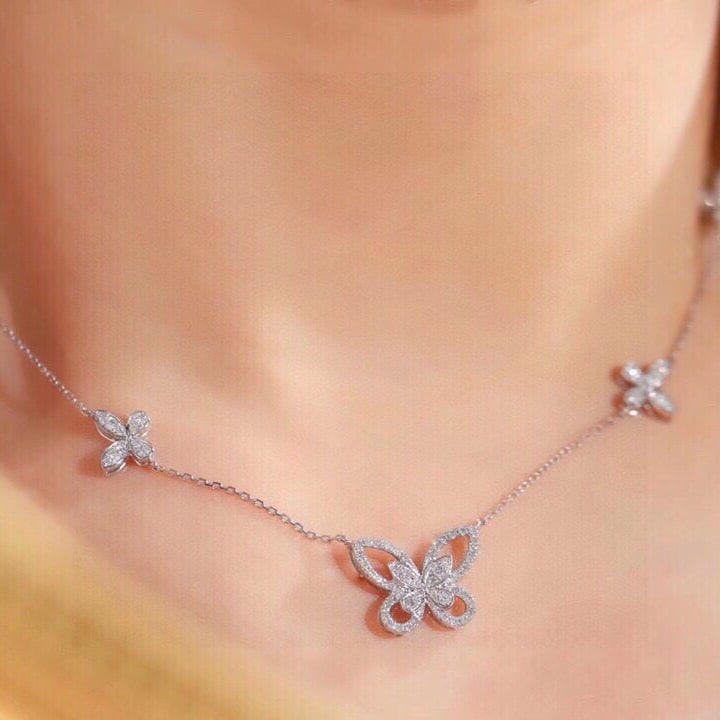 14k Gold 0.8 Ct Natural H Diamond & Butterfly Necklace - 8