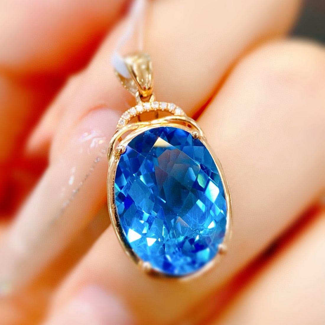 14k Gold 11.77 Ctw Natural Topaz & Diamond Pendant( Without Chain ) - 2
