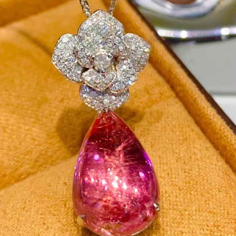 14k Gold 6.8 Ct Natural Tourmaline & Diamond Pendant( Without Chain ) - 4