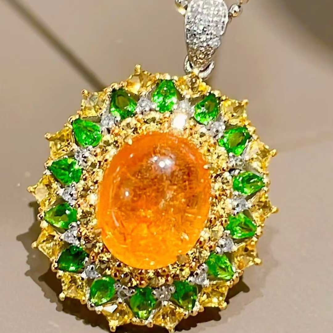 14k Gold 5.1 Ct Natural Spessartine & Diamond Pendant( Without Chain )