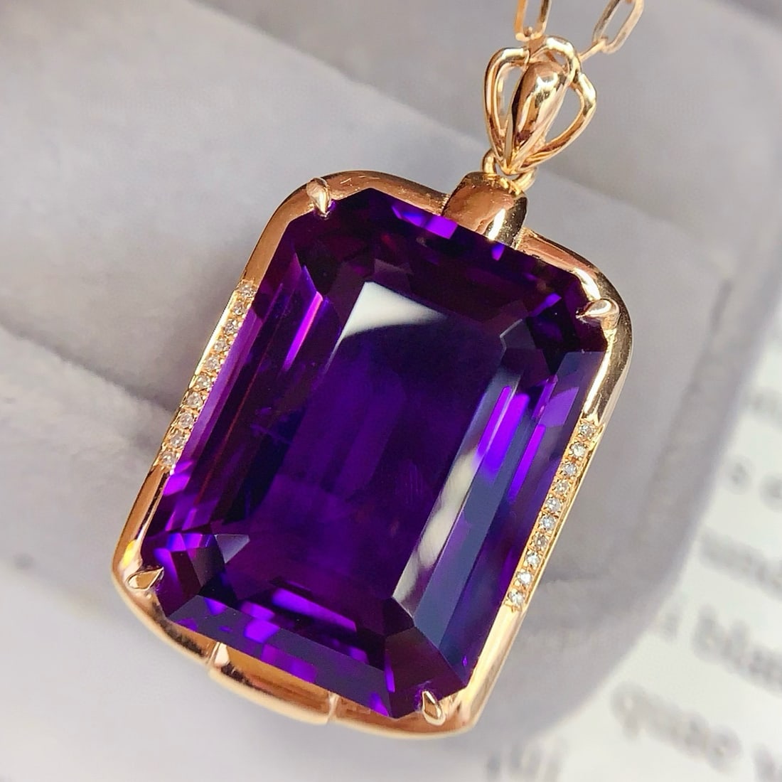 14k Gold 25.4 Ct Natural Amethyst & Diamond Pendant( Without Chain ) - 2