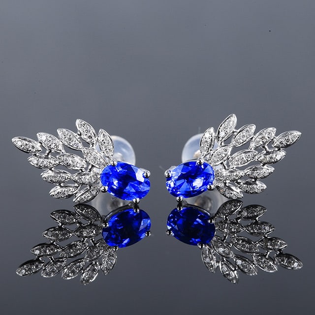 14k Gold 1.31 Ctw Natural Sapphire & Diamond Earrings