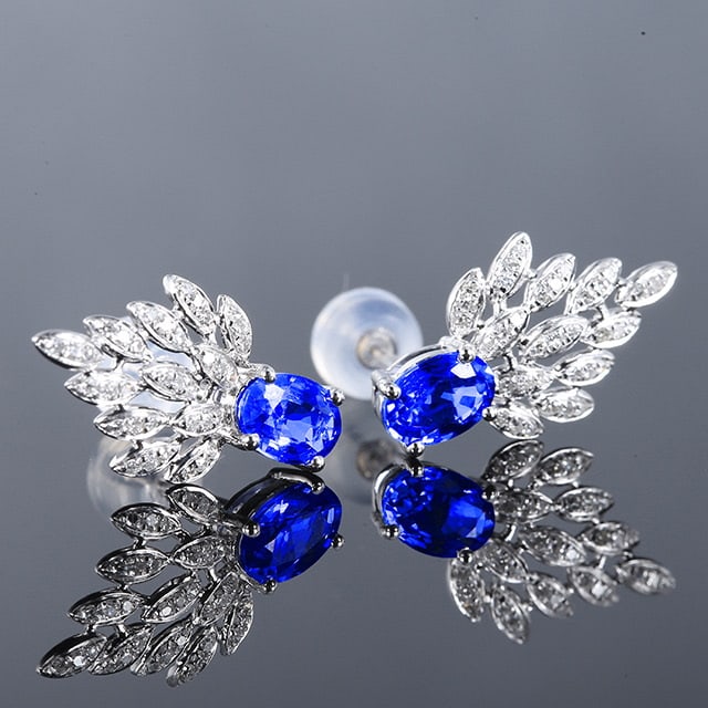 14k Gold 1.31 Ctw Natural Sapphire & Diamond Earrings - 3