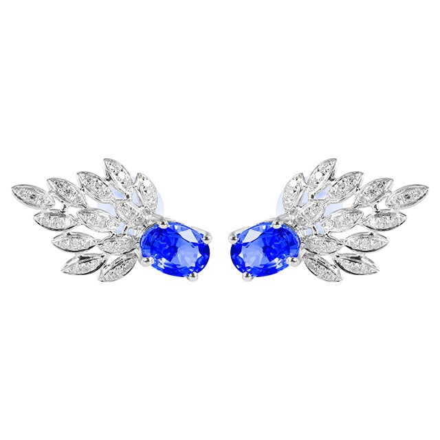 14k Gold 1.31 Ctw Natural Sapphire & Diamond Earrings - 5