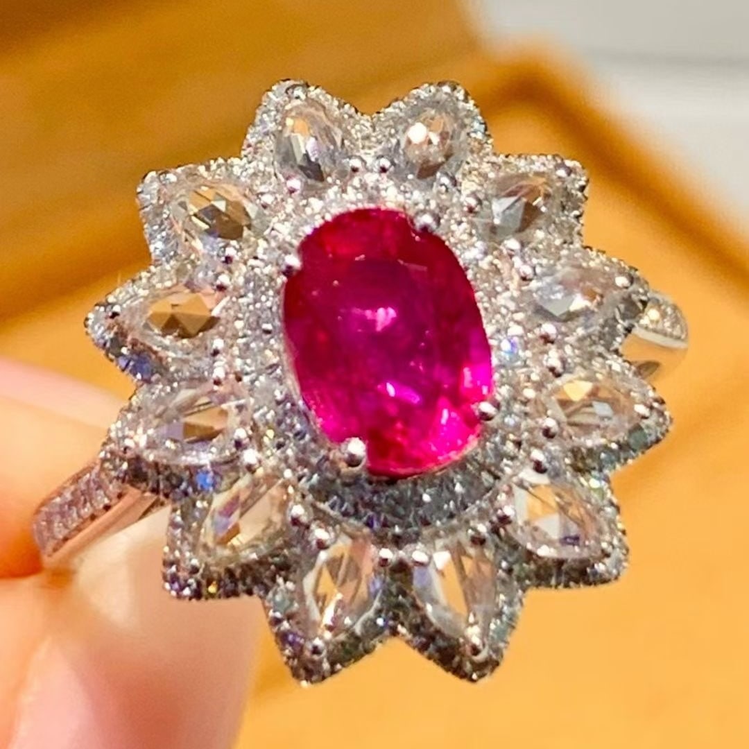 14k Gold 1.08 Ct Natural Ruby & Diamond & Sapphire Ring