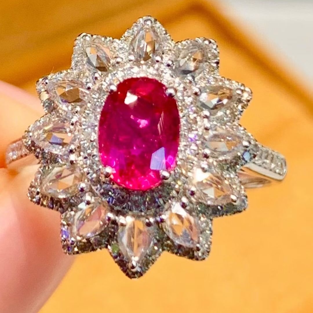 14k Gold 1.08 Ct Natural Ruby & Diamond & Sapphire Ring - 2
