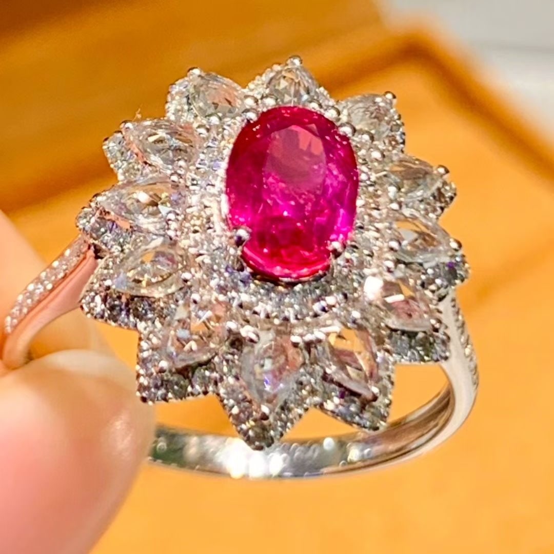 14k Gold 1.08 Ct Natural Ruby & Diamond & Sapphire Ring - 4