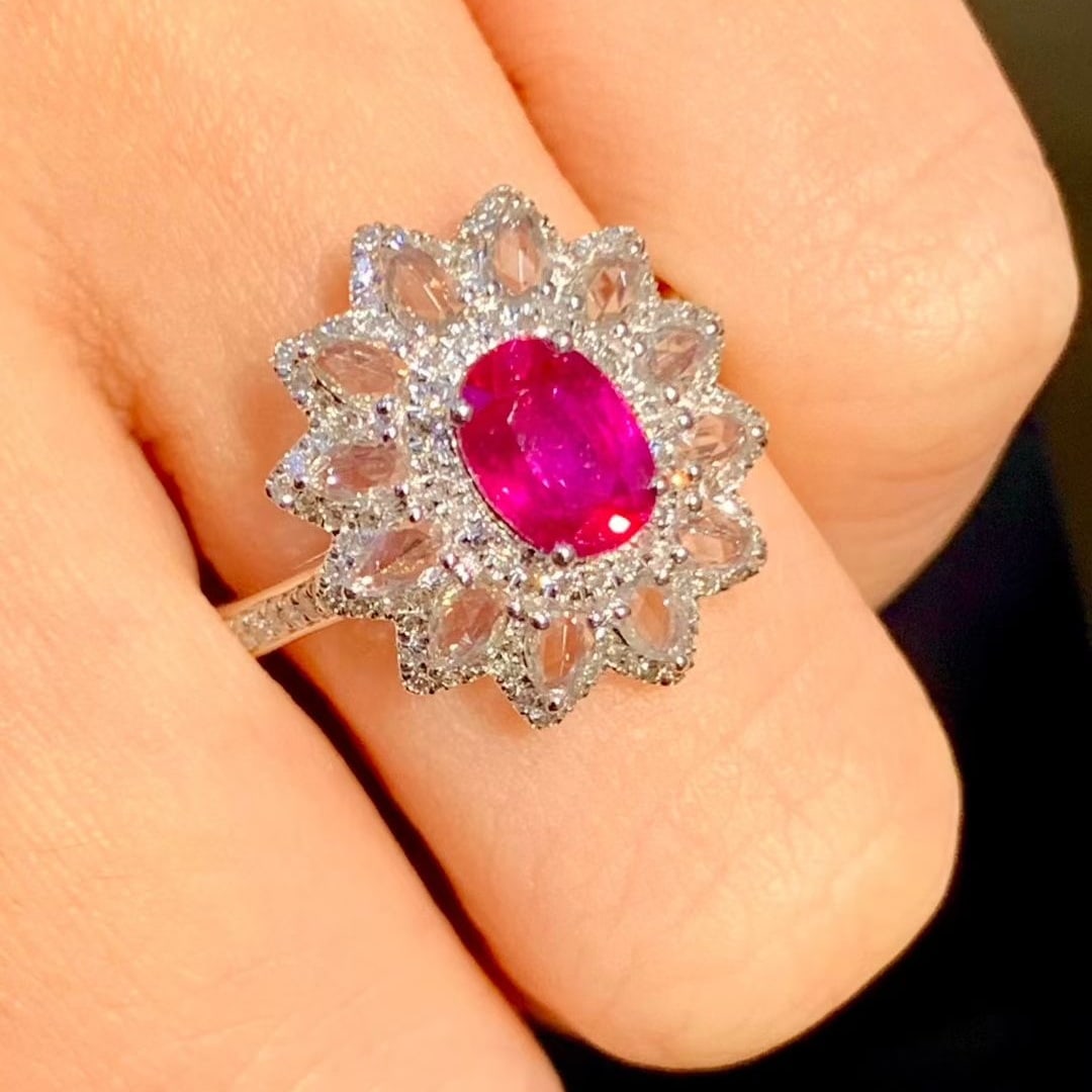14k Gold 1.08 Ct Natural Ruby & Diamond & Sapphire Ring - 5